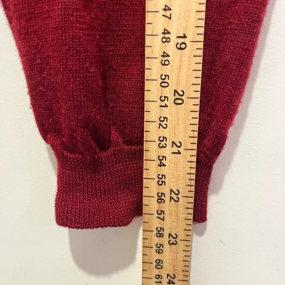 Consensus Mens Merino Wool Long Sleeve Polo Sweater Burgundy‎ Red Made in UK L